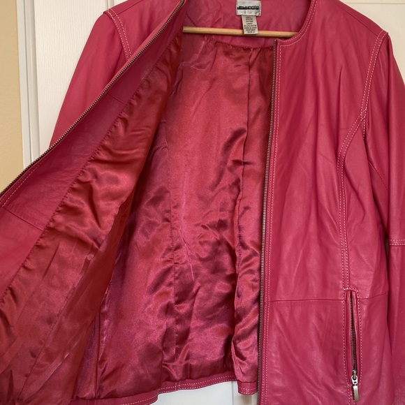 Pink collarless leather jacket - Picture 5 of 5